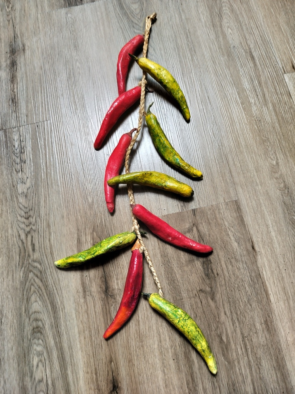 Vintage Mexican Carved Wood Chili Pepper Ristra 30"